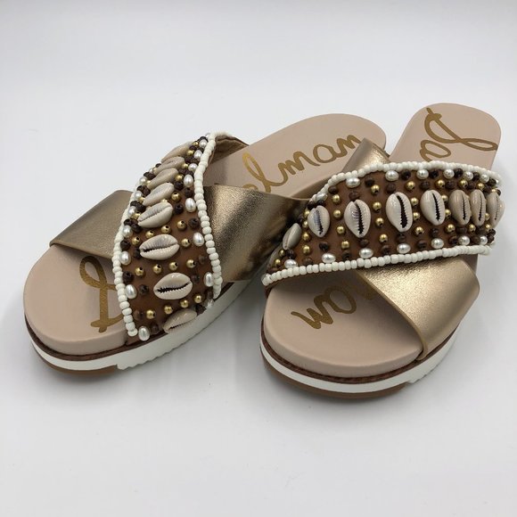 Sam Edelman Audrea Seashell Crossband Sandals 8 - Picture 2 of 6